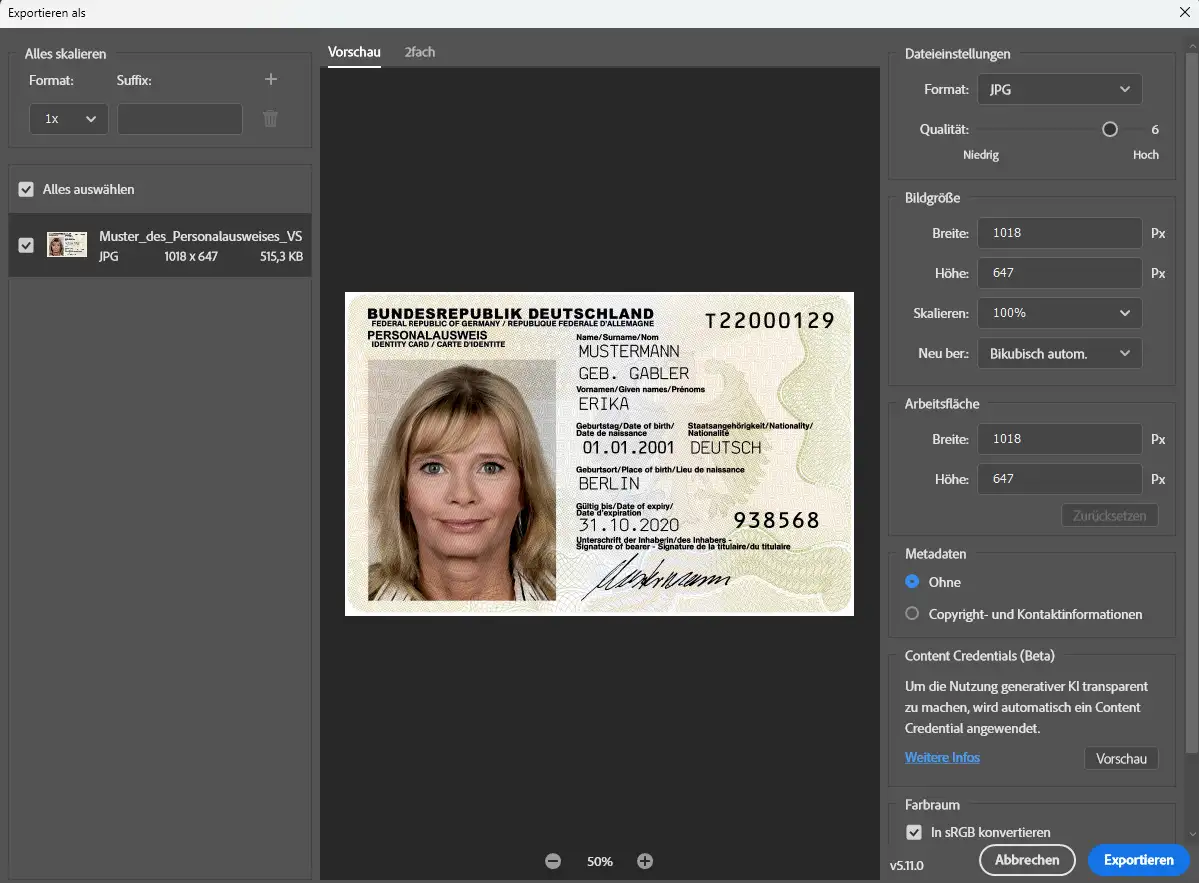 ausweis speichern mit photoshop